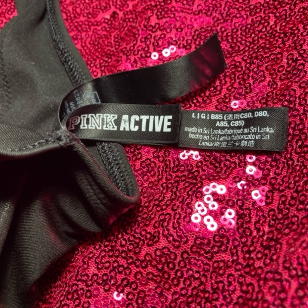 Victoria’s Secret Pink Ultimate Square-Neck Sports Bra Black Sparkle Size Large - Picture 15 of 17